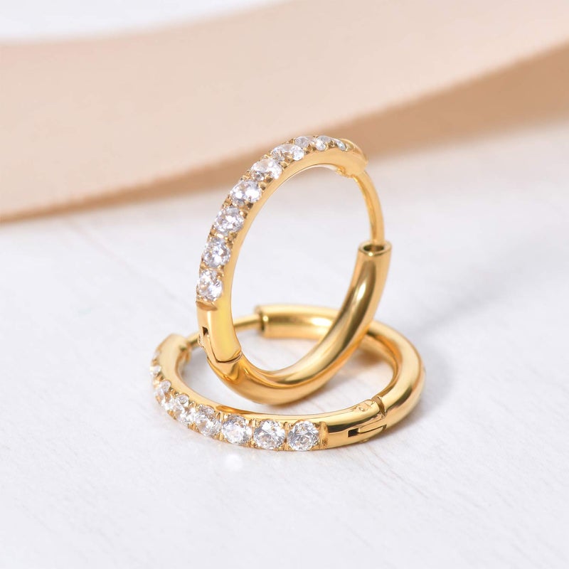 showself Small Huggie Hoop Earring, 18G Cartilage Earring Gold Plating 8MM Hoop Earring for Women Men Stainless Steel Tragus Earring Cubic Zirconia Forward Helix Earrings Hypoallergenic Sensitive Ear - Image 2